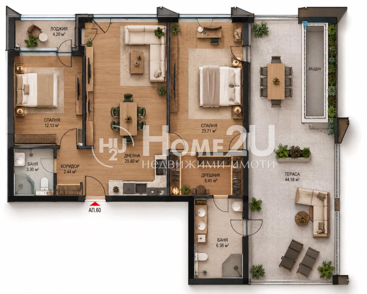 THREE-ROOM APARTMENT! 24 sq.m. BEDROOM! 50 SQ.M. TERRACE! HIGH CLASS! UNOBSTRUCTED VIEW OF THE CITY! LUXURY COMPLEX!